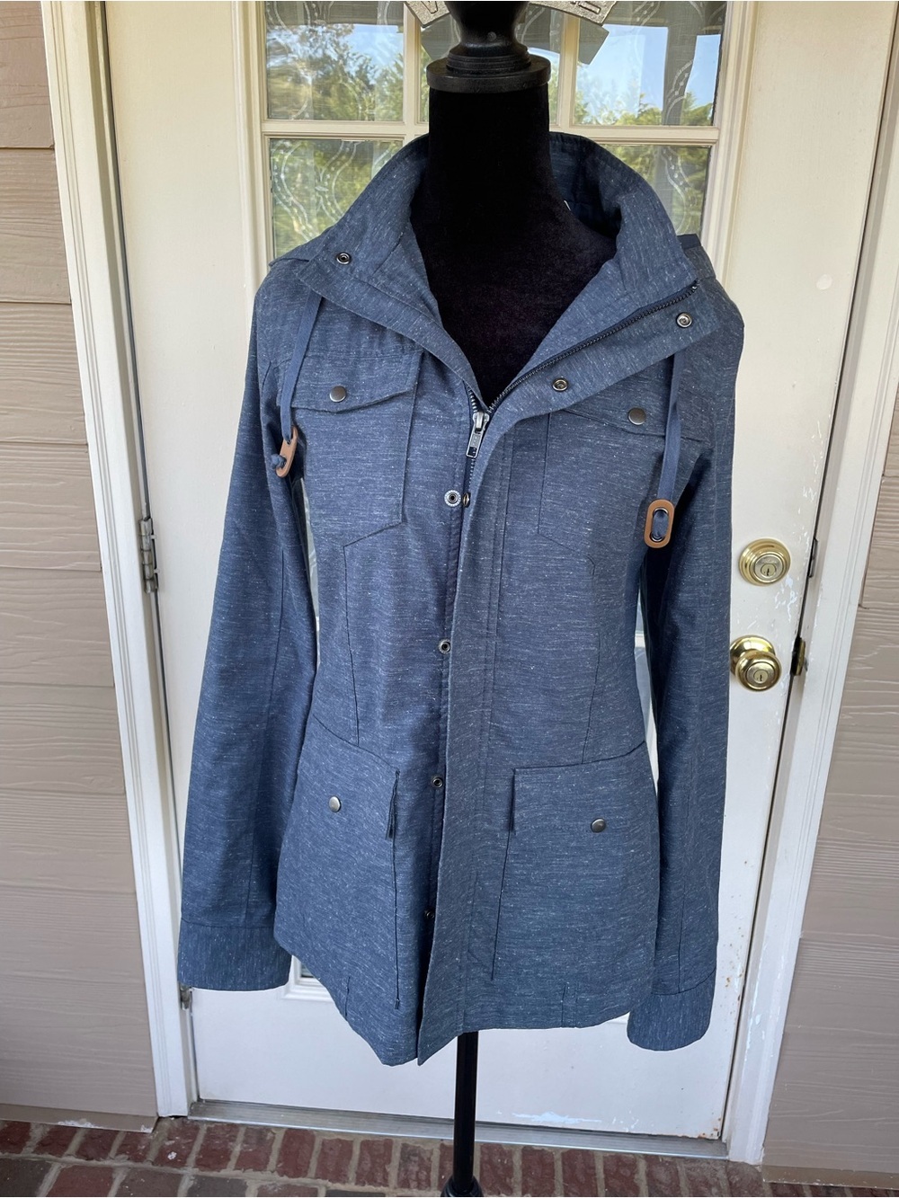 United By Blue Hooded Utility Jacket Blue Slub Snap Zip S